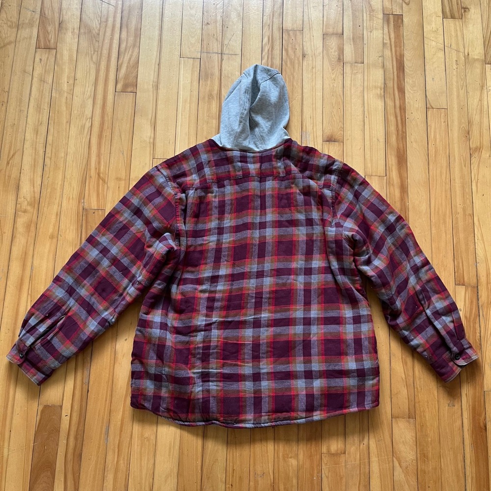 Wrangler Mens Sherpa Lined Plaid Flannel Shirt Jacket Hoodie 2XL - Picture 9 of 9